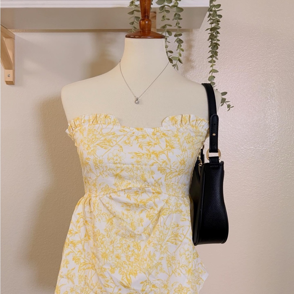 Floral Yellow Strapless Dress